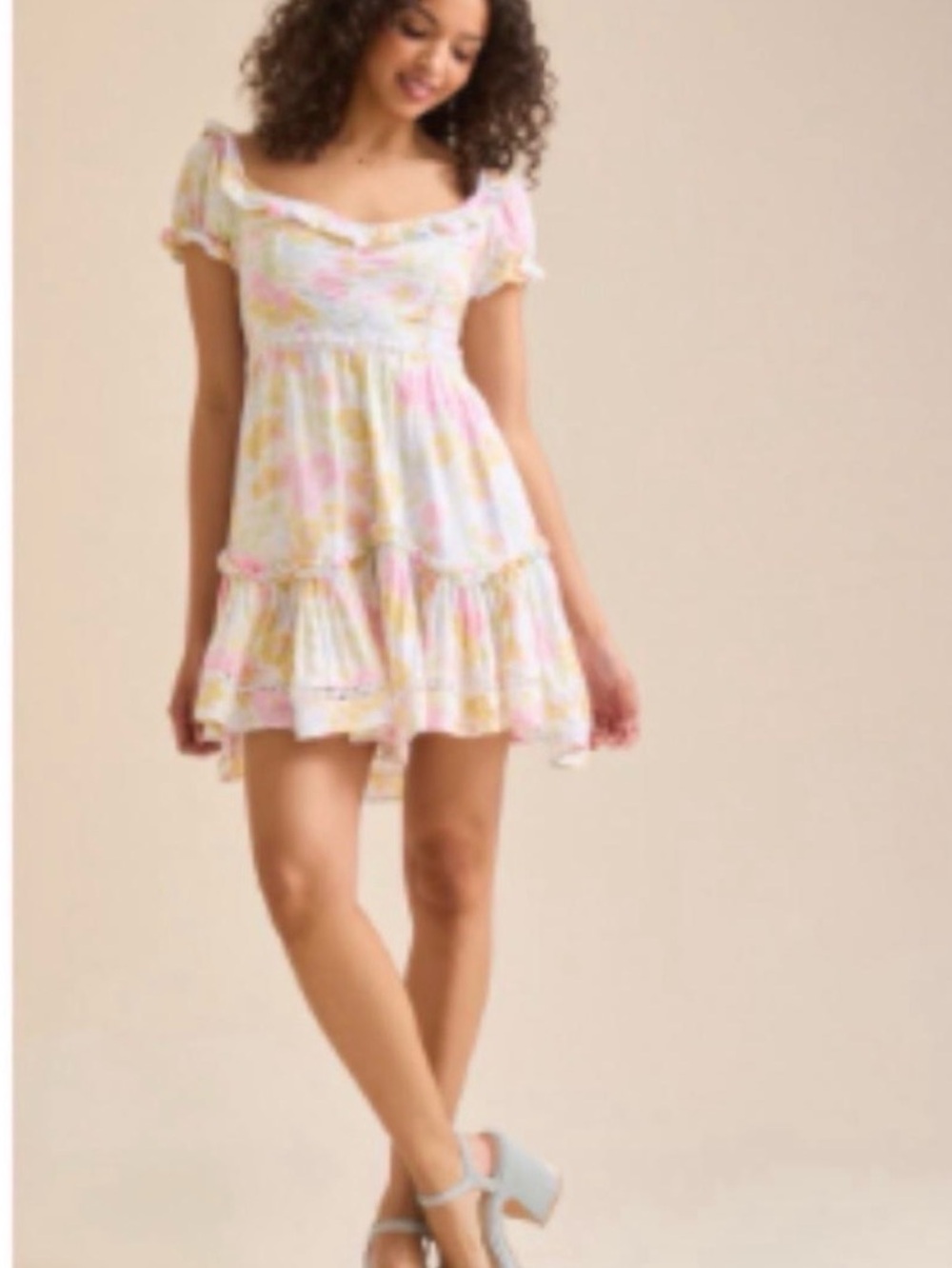 Altar'd State Lila Floral Patchwork Mini Dress Size XS Ruffle Boho Pastel
